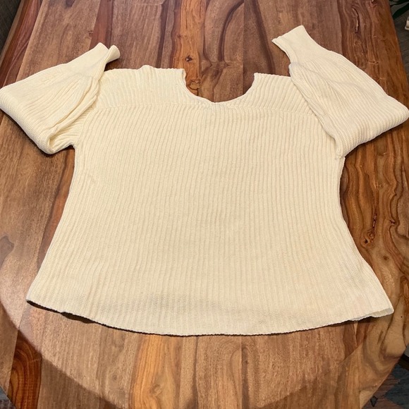Tommy Bahama Cream V Neck Ribbed Knit Sweater M/M Balloon Sleeve Cotton Blend - Picture 8 of 8